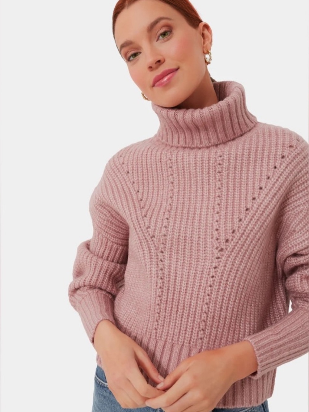 Varley Rogan Cropped Chunky Knit Turtleneck Sweater M